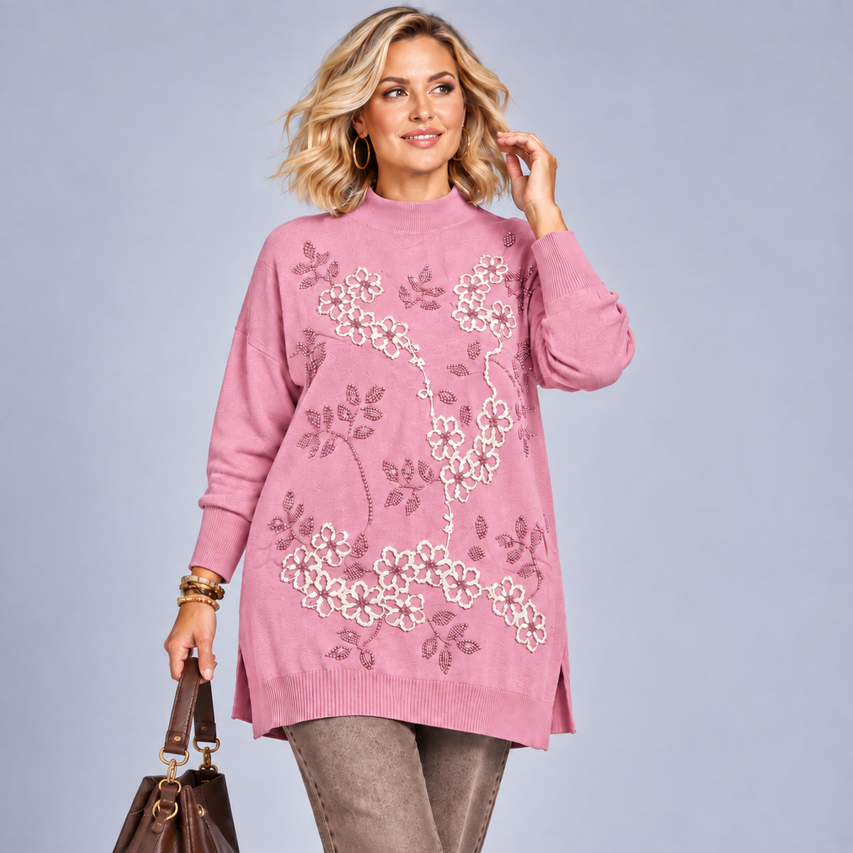 Embroidered & Beaded Super Soft Long Jumper