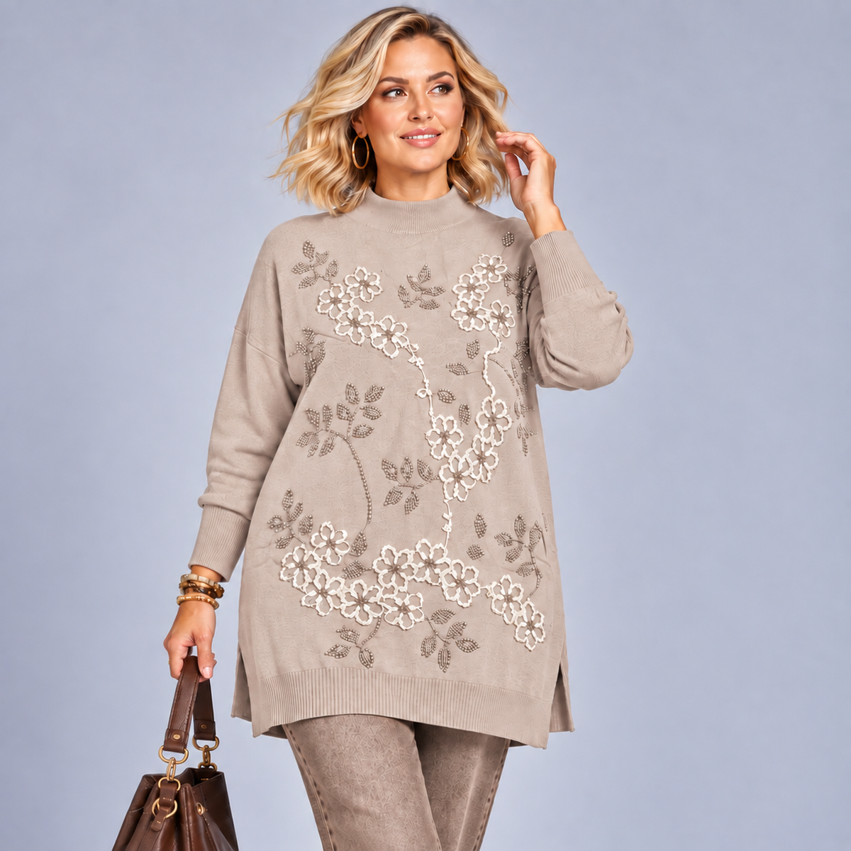 Embroidered & Beaded Super Soft Long Jumper