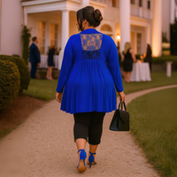 Long Length Open Front Cardigan with Lace Panel