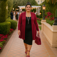 Long Length Open Front Cardigan with Lace Panel