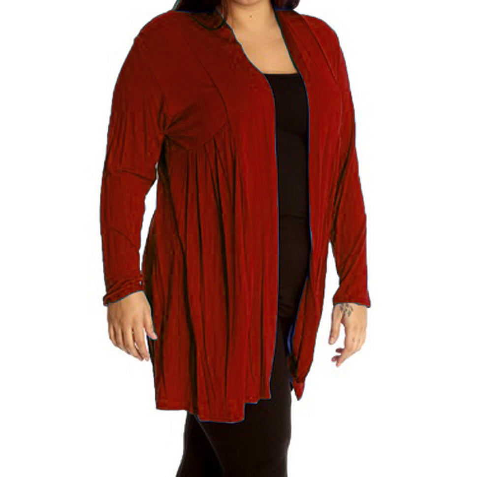 LONG LENGTH OPEN FRONT CARDIGAN WITH LACE PANEL TO BACKWine / UK 12-14