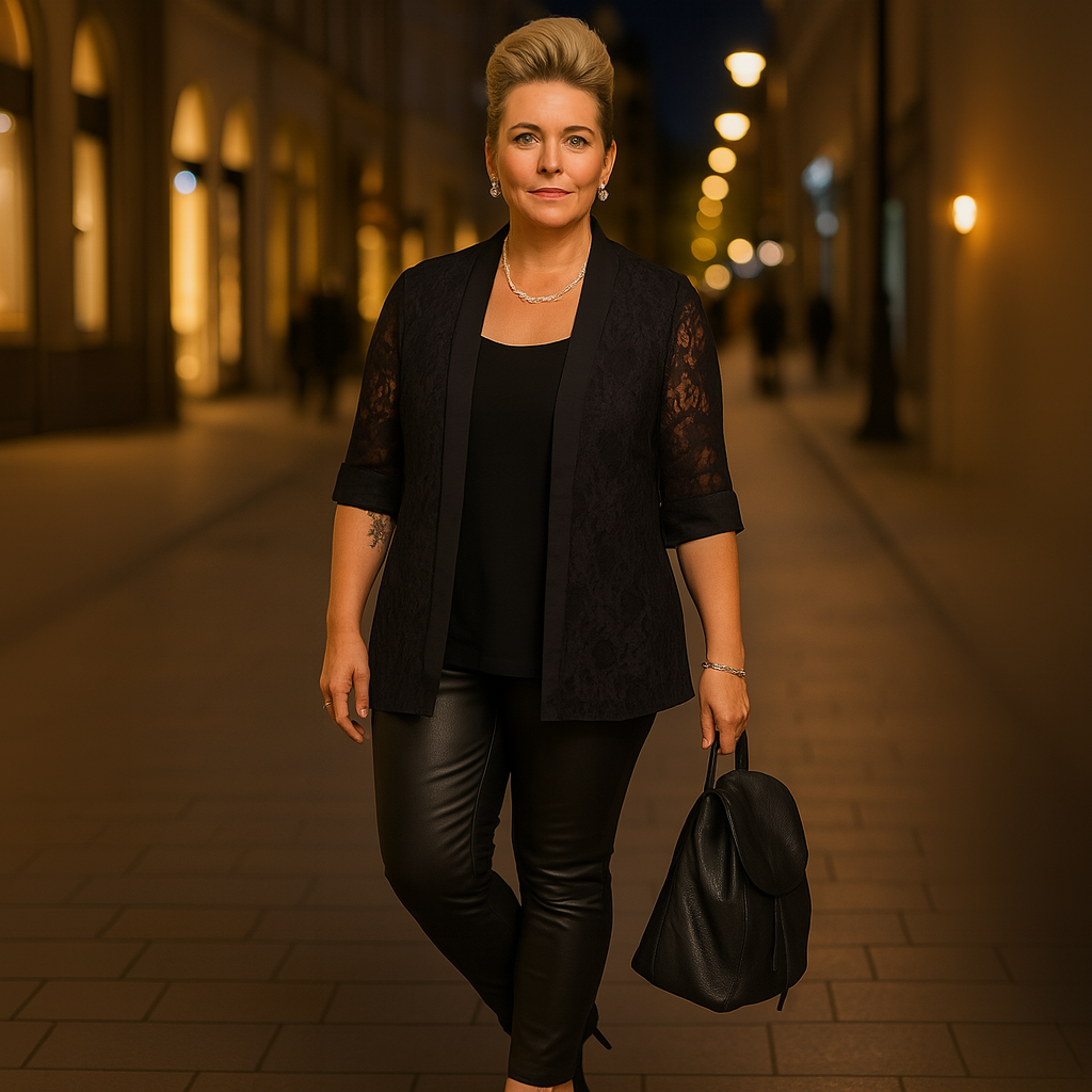 Satin Panel Lace Jacket with Button Sleeves