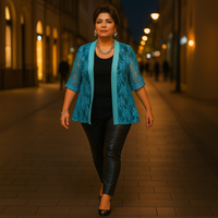 Satin Panel Lace Jacket with Button Sleeves