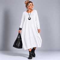Panel Stitched Long Sleeve Pocket Midi Dress