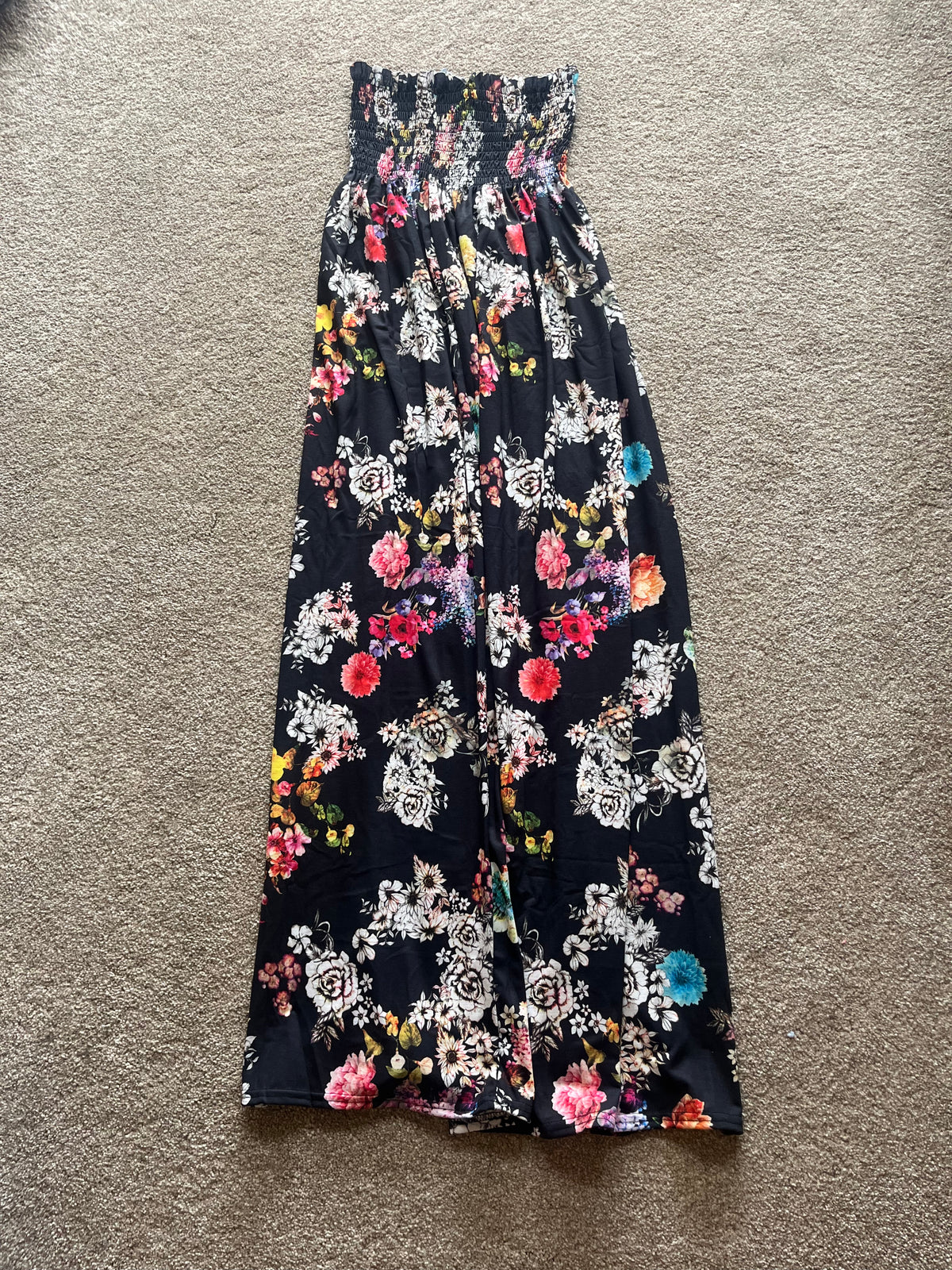 black multi-floral shearing dress