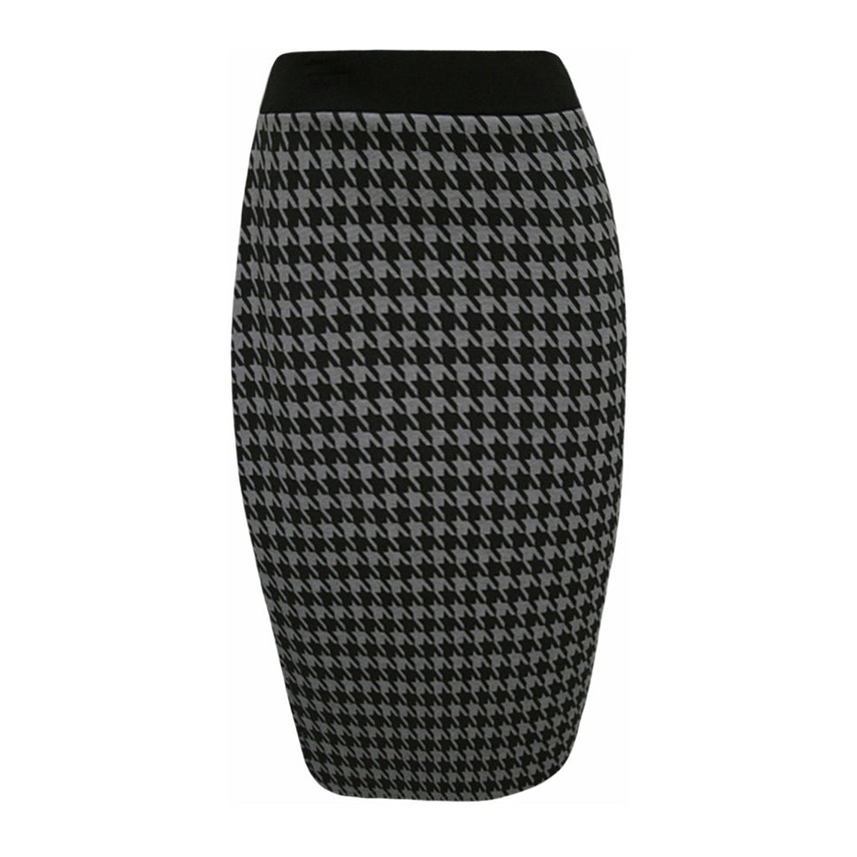 ROCKTHOSECURVES DOGTOOTH CHECK ELASTIC WAIST FITTED PENCIL SKIRTBlack / Grey Dogtooth / UK 12-14