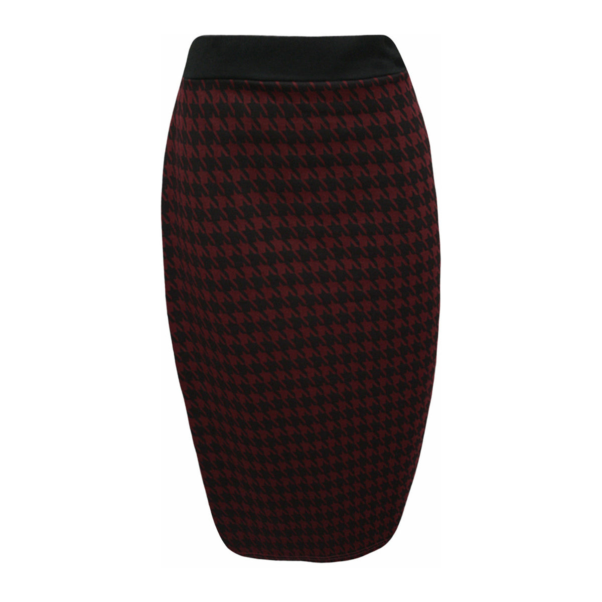 DOGTOOTH CHECK ELASTIC WAIST FITTED PENCIL SKIRT