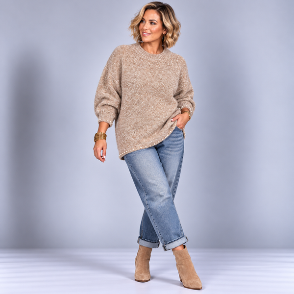 Sparkly Pearl Edged Chunky Knit Jumper
