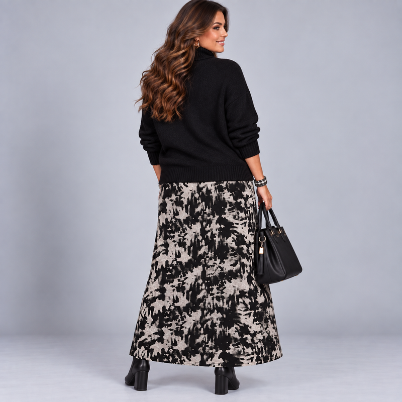 Black Tie Dye Effect Elastic Waist Maxi Skirt