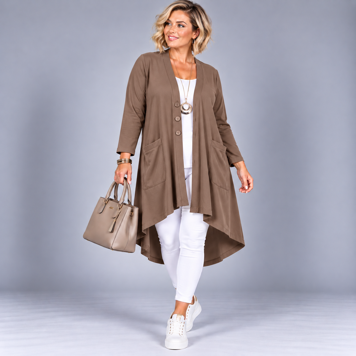 Soft Knit Dipped hem Duster cardigan