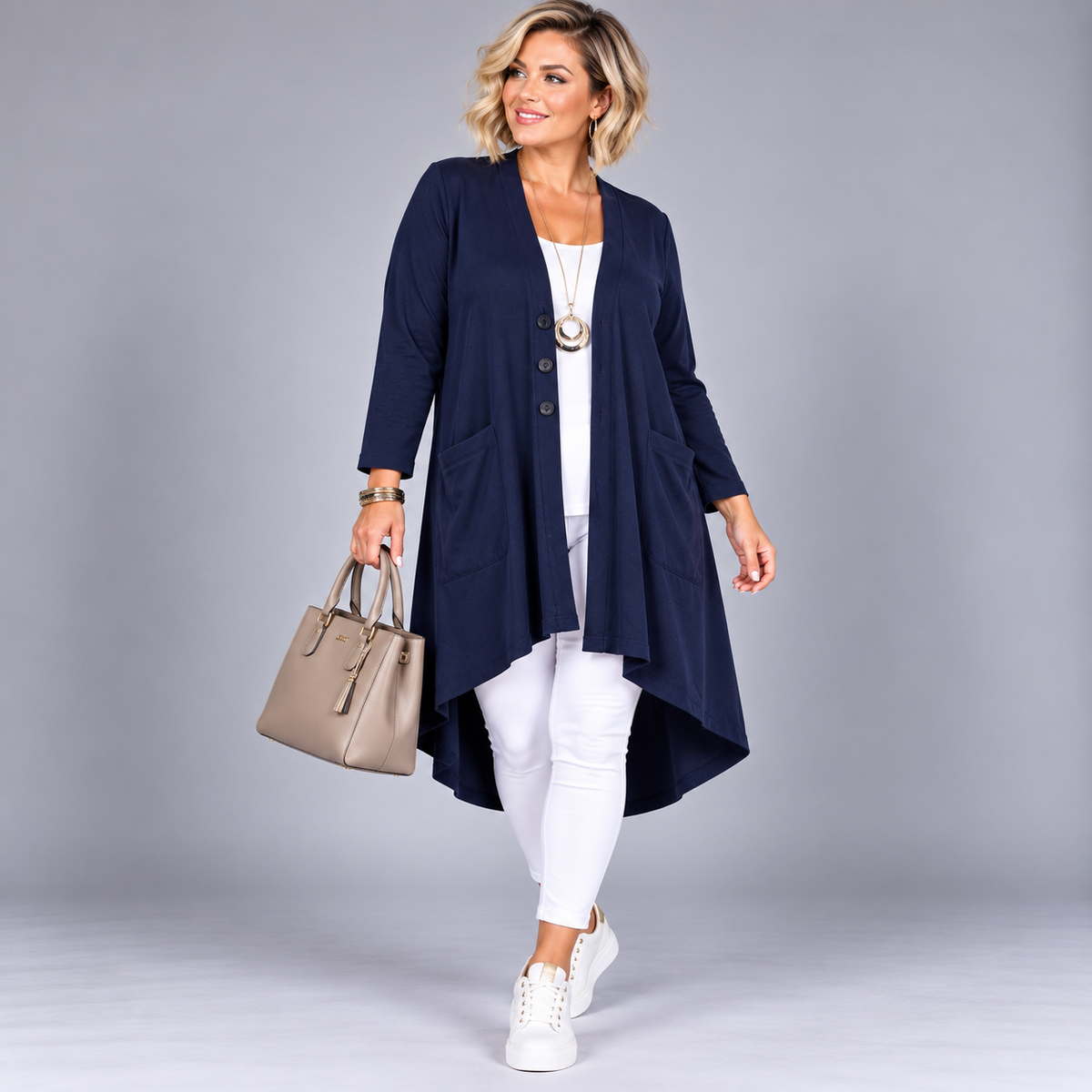 Soft Knit Dipped hem Duster cardigan