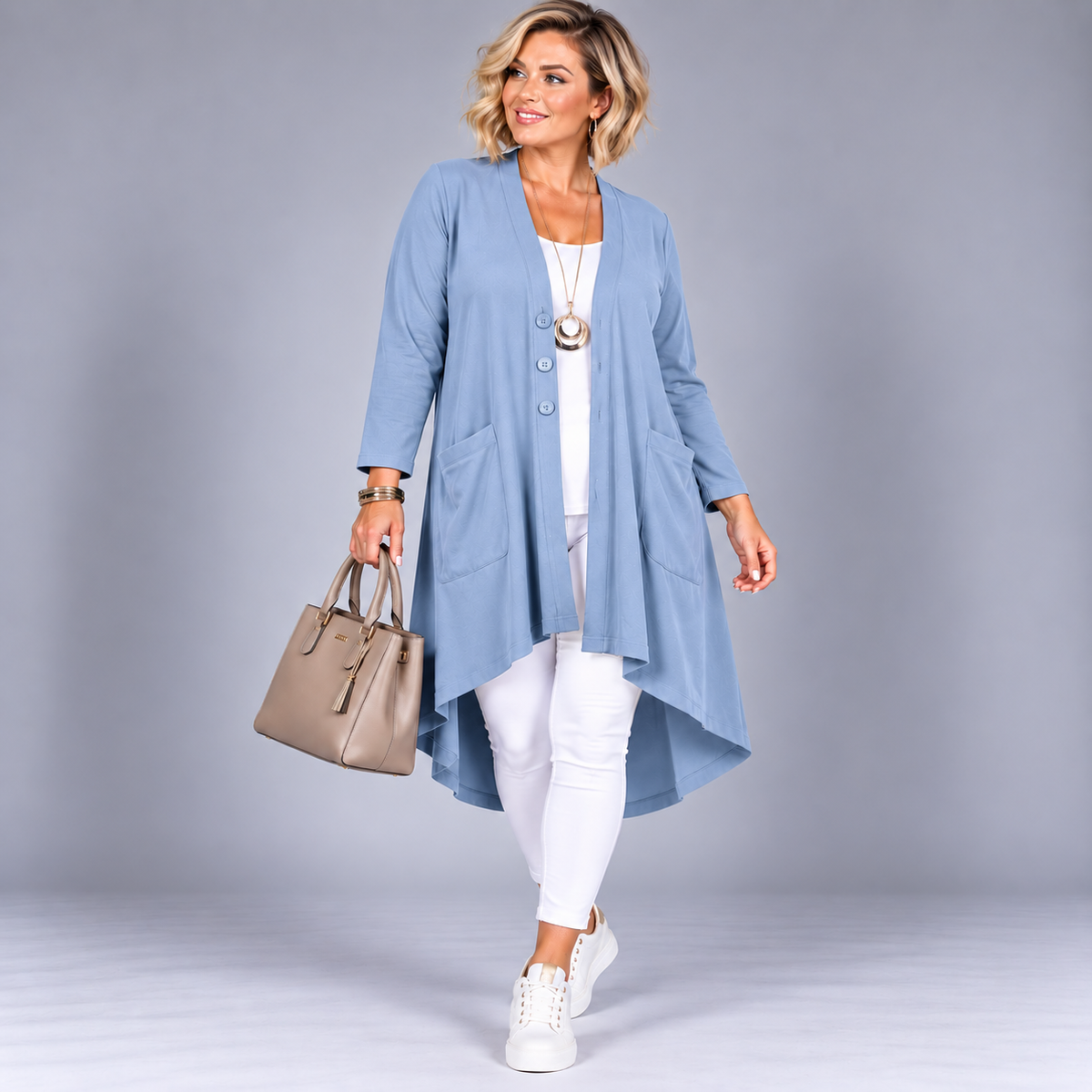 Soft Knit Dipped hem Duster cardigan