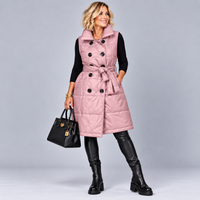 Quilted Sleeveless Long Gilet with Belt