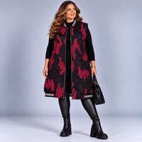 Abstract Print Long Zip-Up Gilet