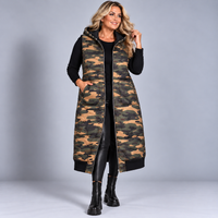Camo Print Long Zip-Up Hooded Gilet