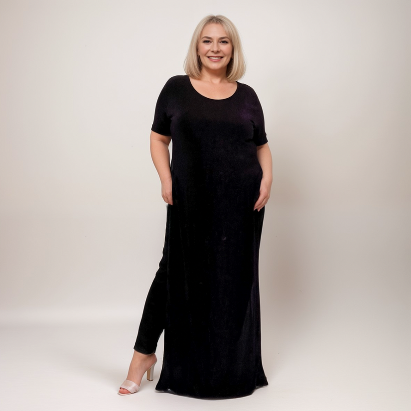 Plus‑Size Sparkly Full‑Length Split‑Side Maxi Top