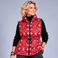 Abstract Print Quilted Gilet with Drawstring waist