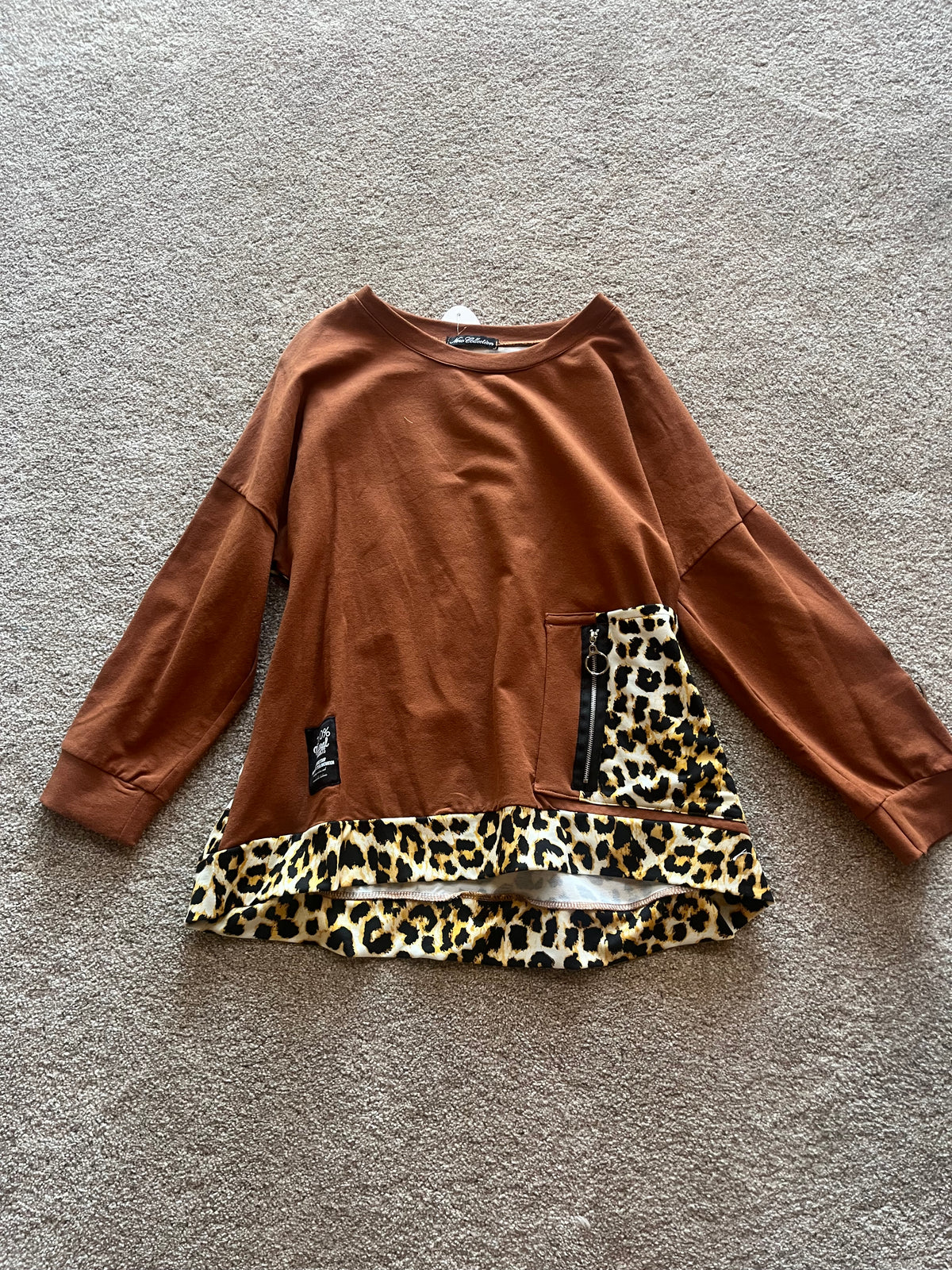 leopard jumper brown and mustard