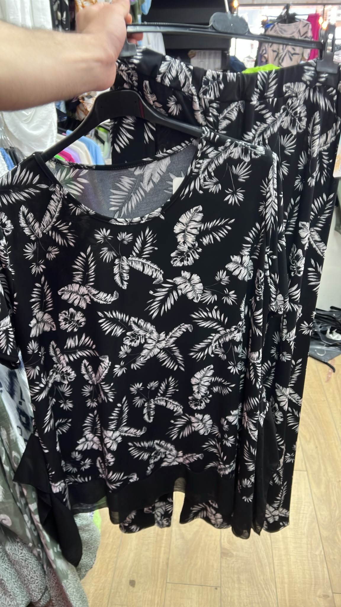 Black leaf Print Two Piece Outfit Set