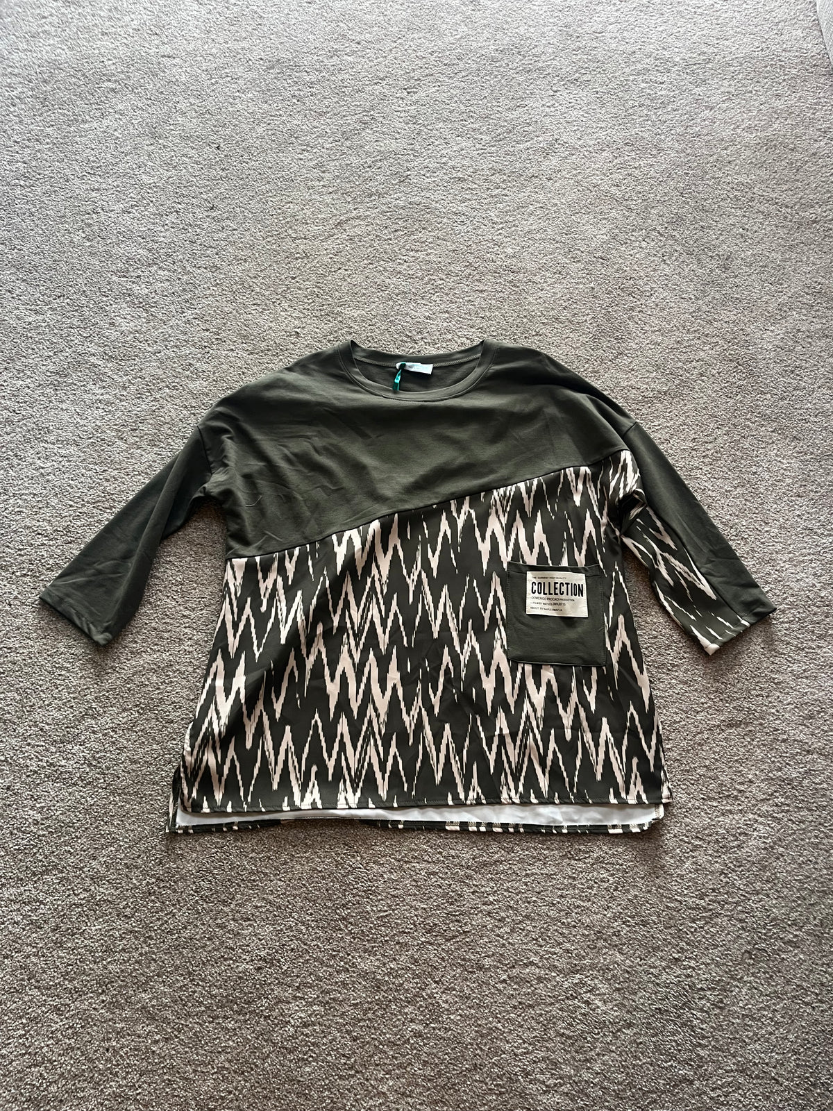 lon top with zig zag pattern on bottom half