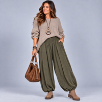 Fine Cord Balloon Leg Wide Elastic Waist Jeans / Trousers