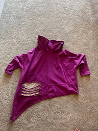 Oversized hoodie/poncho dipped hem (side) sequins + rips