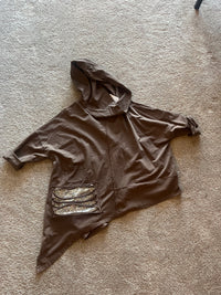 Oversized hoodie/poncho dipped hem (side) sequins + rips