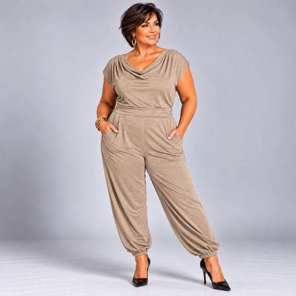 Soft Suedette Cowl Neck Jumpsuit with Pockets