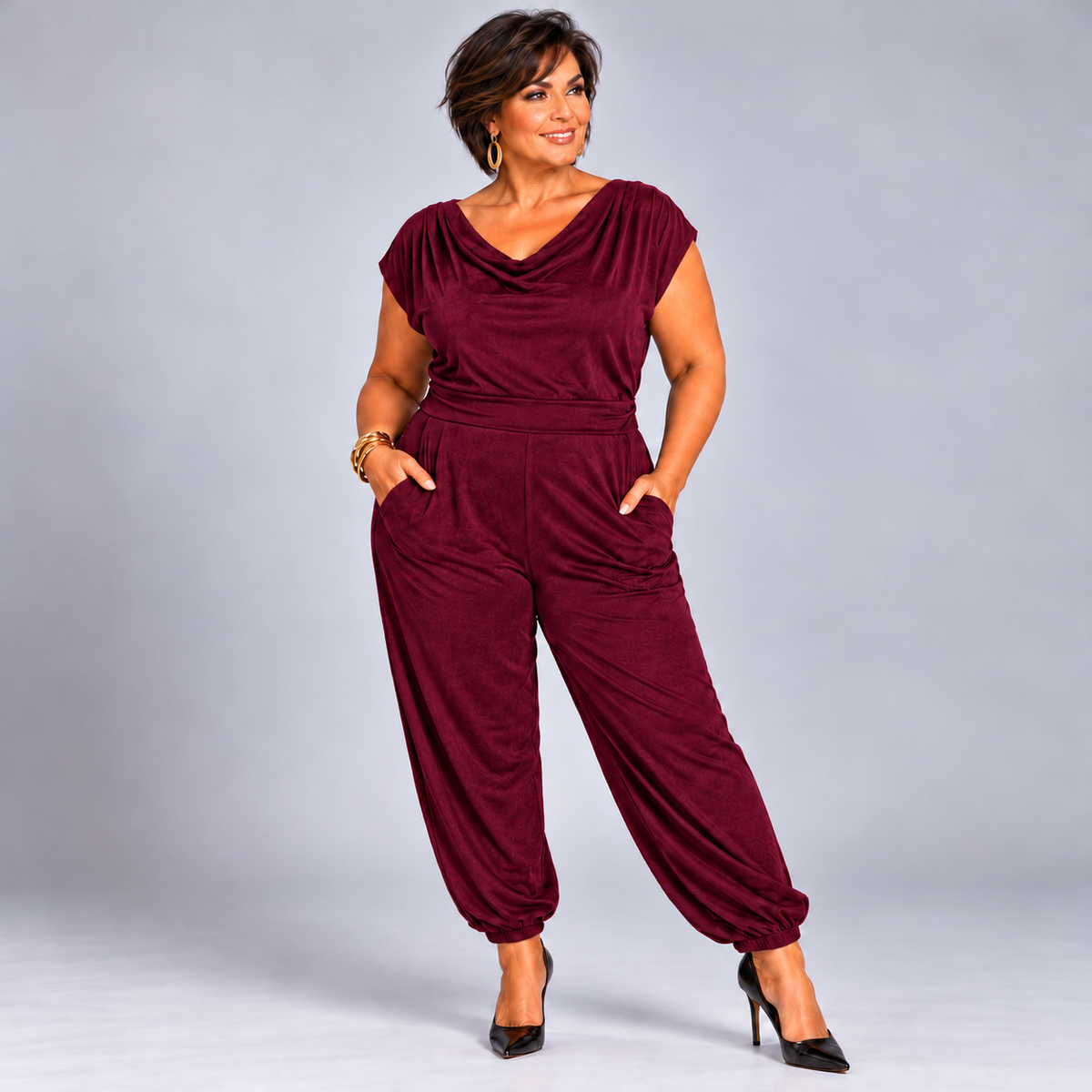 Soft Suedette Cowl Neck Jumpsuit with Pockets