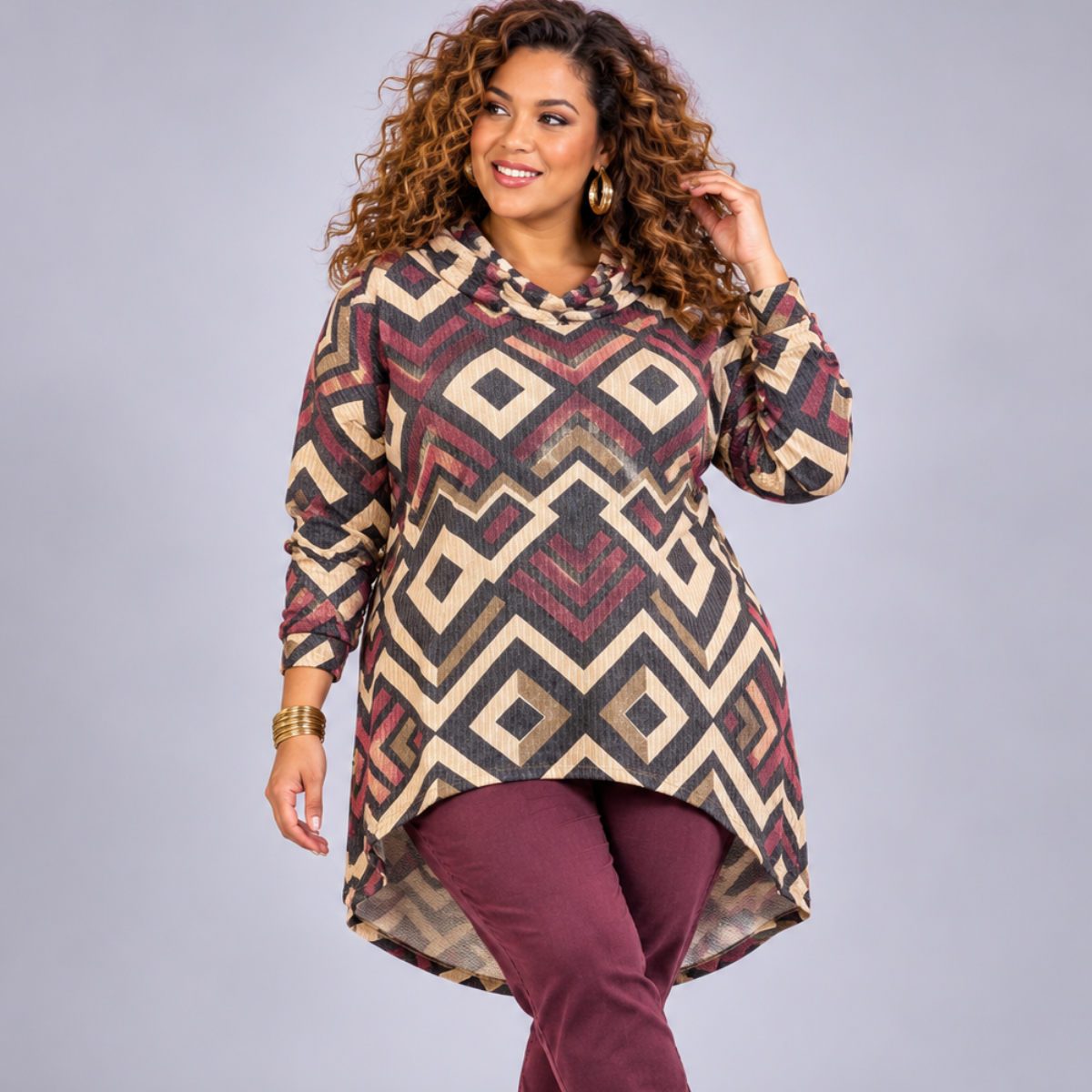 Abstract Long Length Hoodie / Top with Gold Shimmer