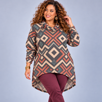 Abstract Long Length Hoodie / Top with Gold Shimmer