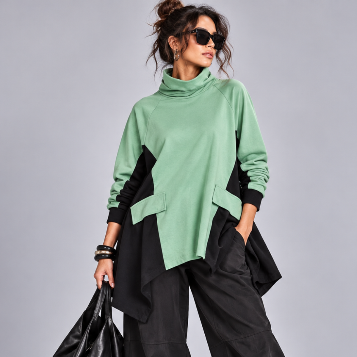 Cowl Neck Cut Out Hem Sweatshirt