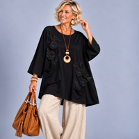 Loose Fitting Long Top with Pockets & Embroidery