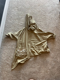Oversized hoodie/poncho dipped hem (side) sequins + rips
