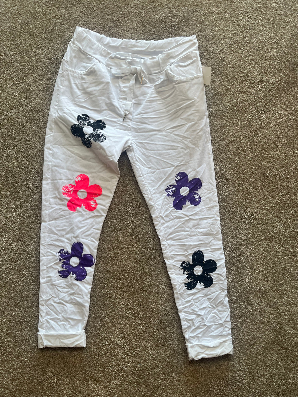 flower pattern pants orange, white, grey, stone, black, sage