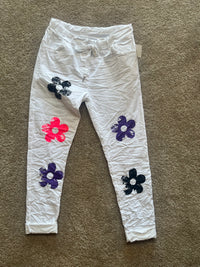 flower pattern pants orange, white, grey, stone, black, sage
