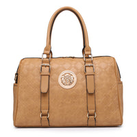 LARGE EMBOSSED HOLDALL OVERNIGHT BAG WITH GOLD METAL BROOCH