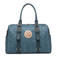 LARGE EMBOSSED HOLDALL OVERNIGHT BAG WITH GOLD METAL BROOCH