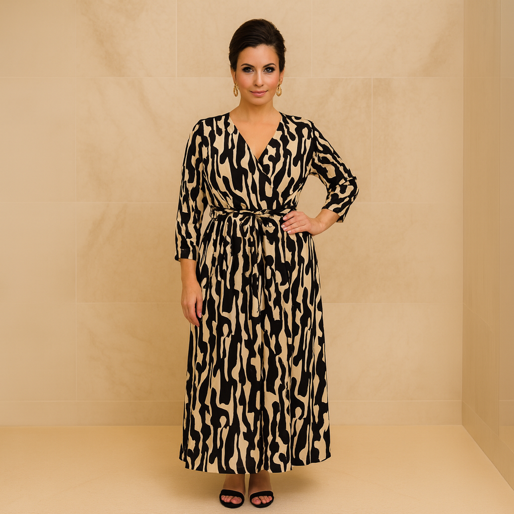 Geo Print Mock Wrap Long Sleeve Dress