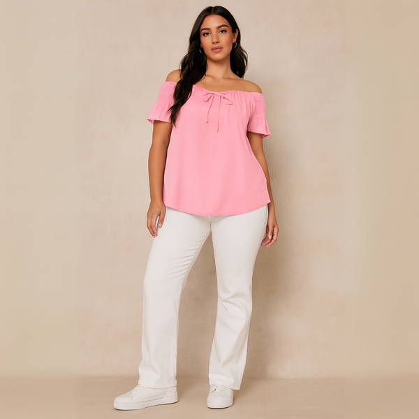 Smocked Shoulder Short Sleeve Blouse