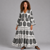Bell Sleeve V-Neck Maxi Dress with Drawstring Waist