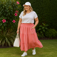 Smocked Elastic Waist layered Maxi Skirt