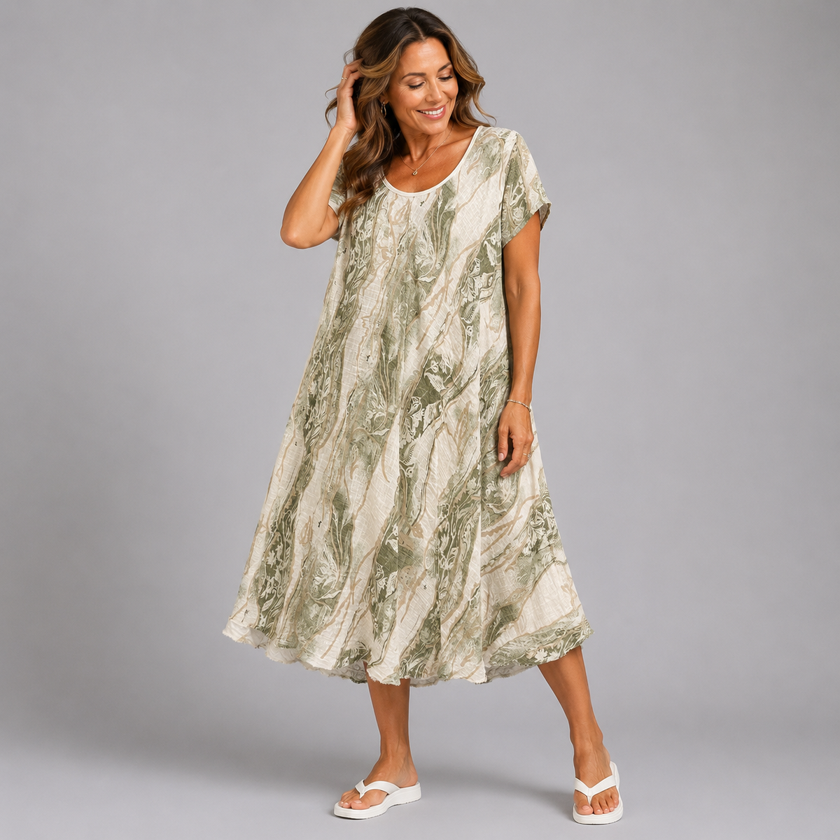 Cotton A-Line Short Sleeve Midi Dress