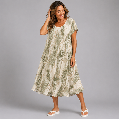 Cotton A-Line Short Sleeve Midi Dress