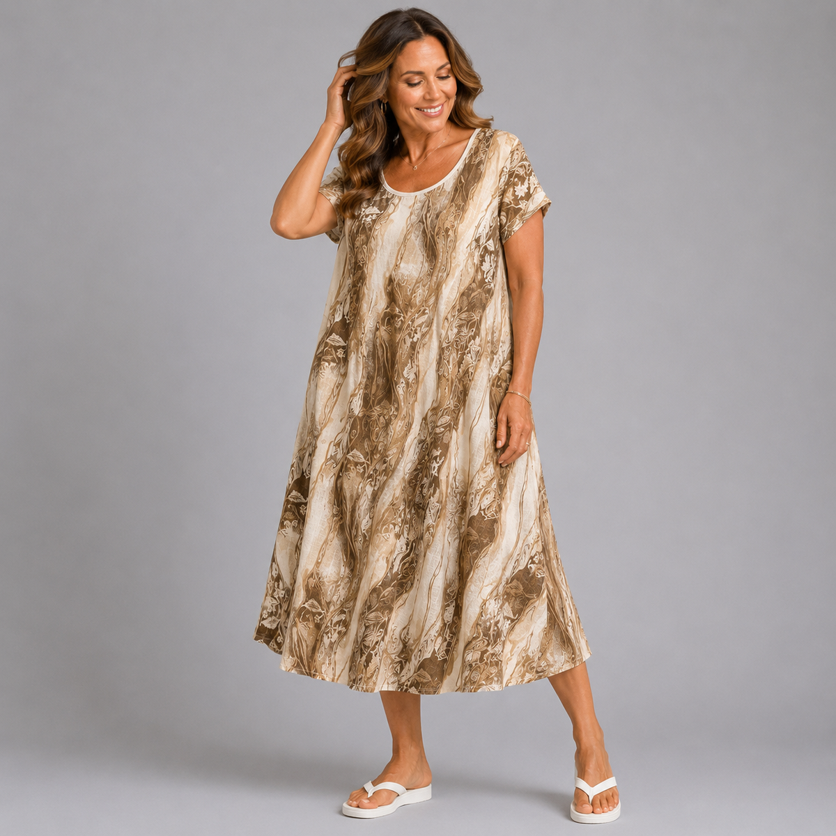 Cotton A-Line Short Sleeve Midi Dress