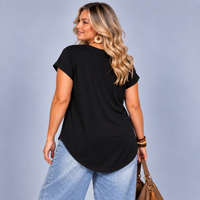 Plain Dipped Hem T-shirt with Roll Cap Sleeves