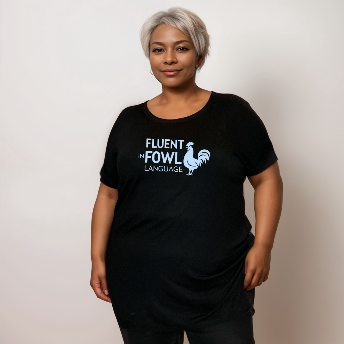 BLACK FLUENT IN FOWL LANGUAGE T-SHIRT