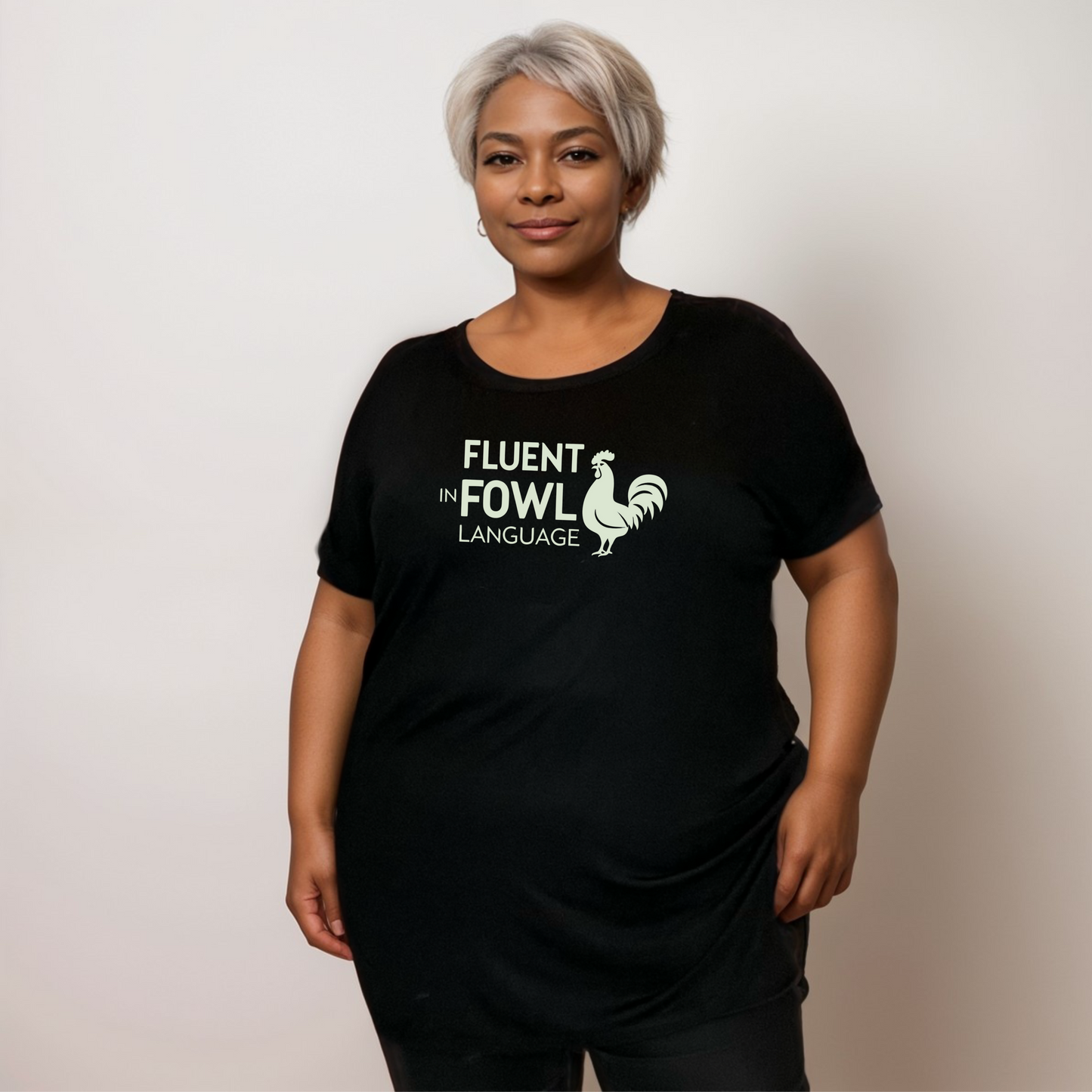 BLACK FLUENT IN FOWL LANGUAGE T-SHIRT