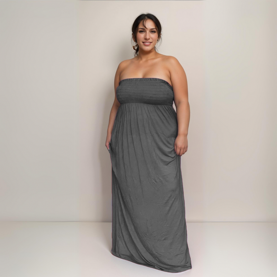 ROCKTHOSECURVES STRAPLESS BOOB TUBE MAXI DRESSCharcoal / ONE SIZE