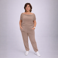 Plain Cowl Neck Jumpsuit with Pockets